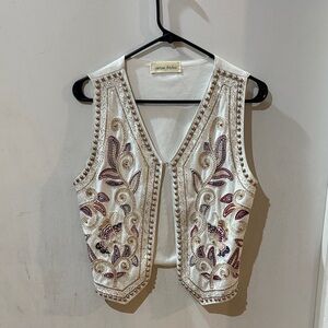 Caren Forbes White Vest with Purple & blue Embroidery